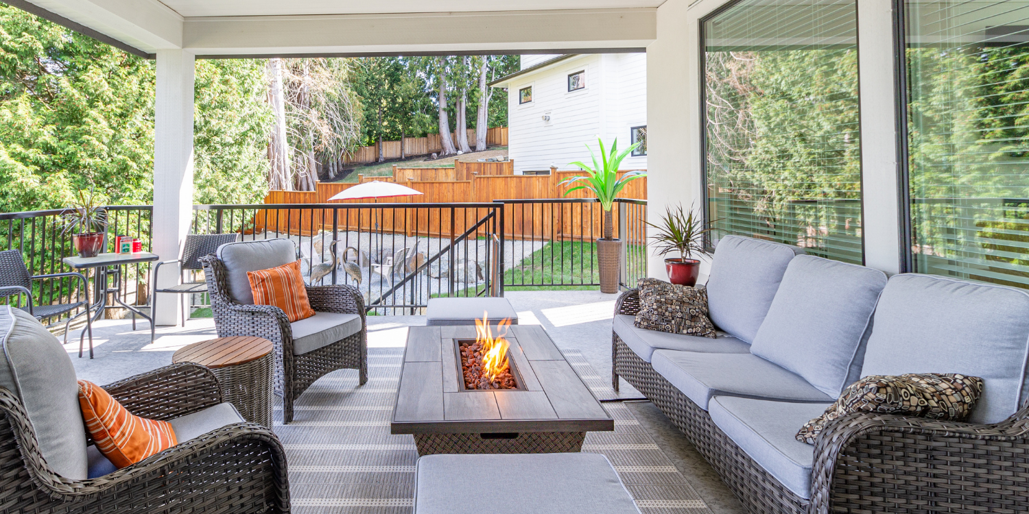 Outdoor fire table on covered patio - 10 Essential Safety Tips for Outdoor Patio Heaters